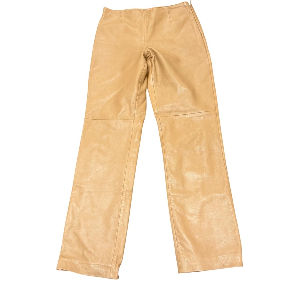 Hugo Buscati Womens Leather Pants 6 Tan Camel Straight Leg Genuine Leather
